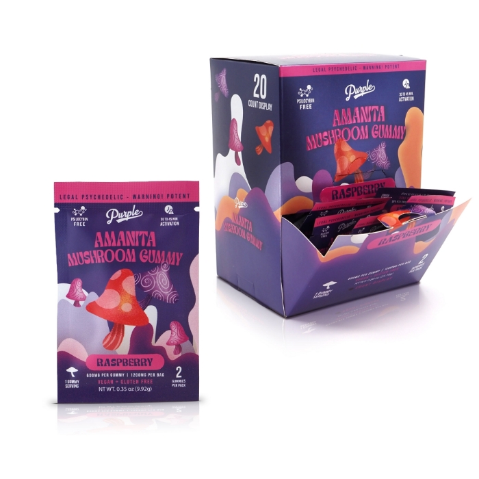 Purple Magic Amanita Mushroom Gummies 1200mg - Raspberry